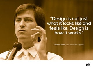 Steve Jobs, co-founder Apple
“Design is not just
what it looks like and
feels like. Design is
how it works.”
 