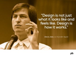 Steve Jobs, co-founder Apple
“Design is not just
what it looks like and
feels like. Design is
how it works.”
 