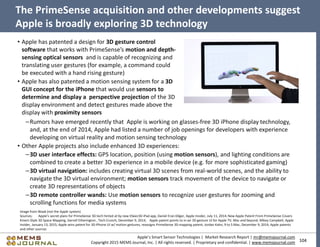 104
Apple’s Smart Sensor Technologies | Market Research Report | mr@memsjournal.com
Copyright 2015 MEMS Journal, Inc. | Al...