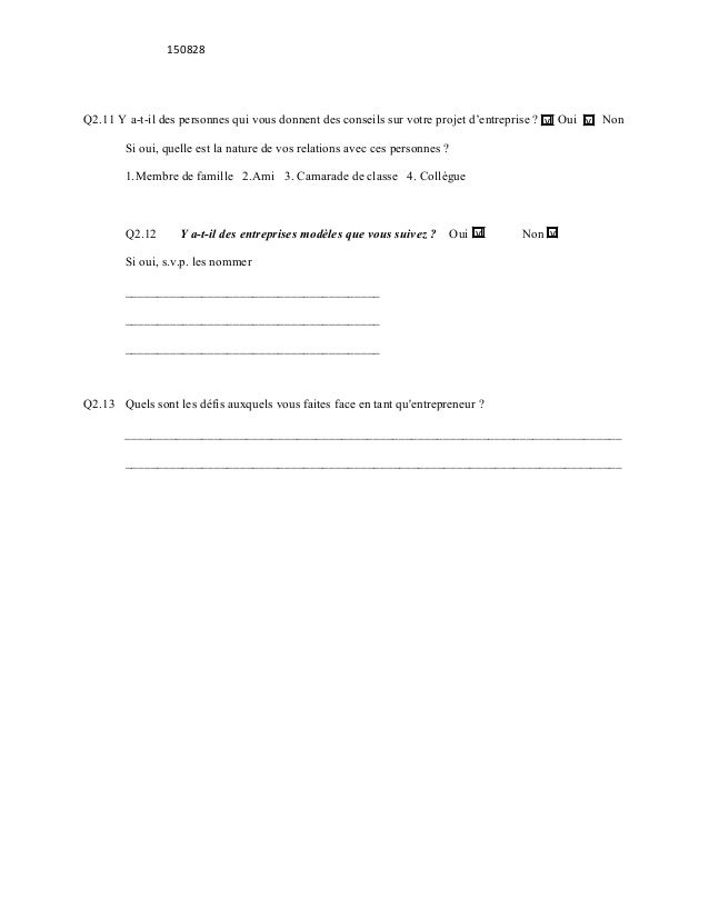 Questionnaire du Forum des Jeunes Entrepreneurs Togolais 2015