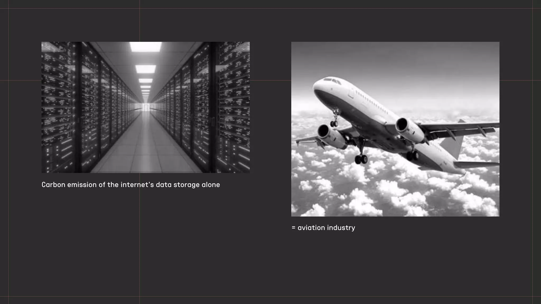 Carbon emission of the internet’s data storage alone
= aviation industry
 