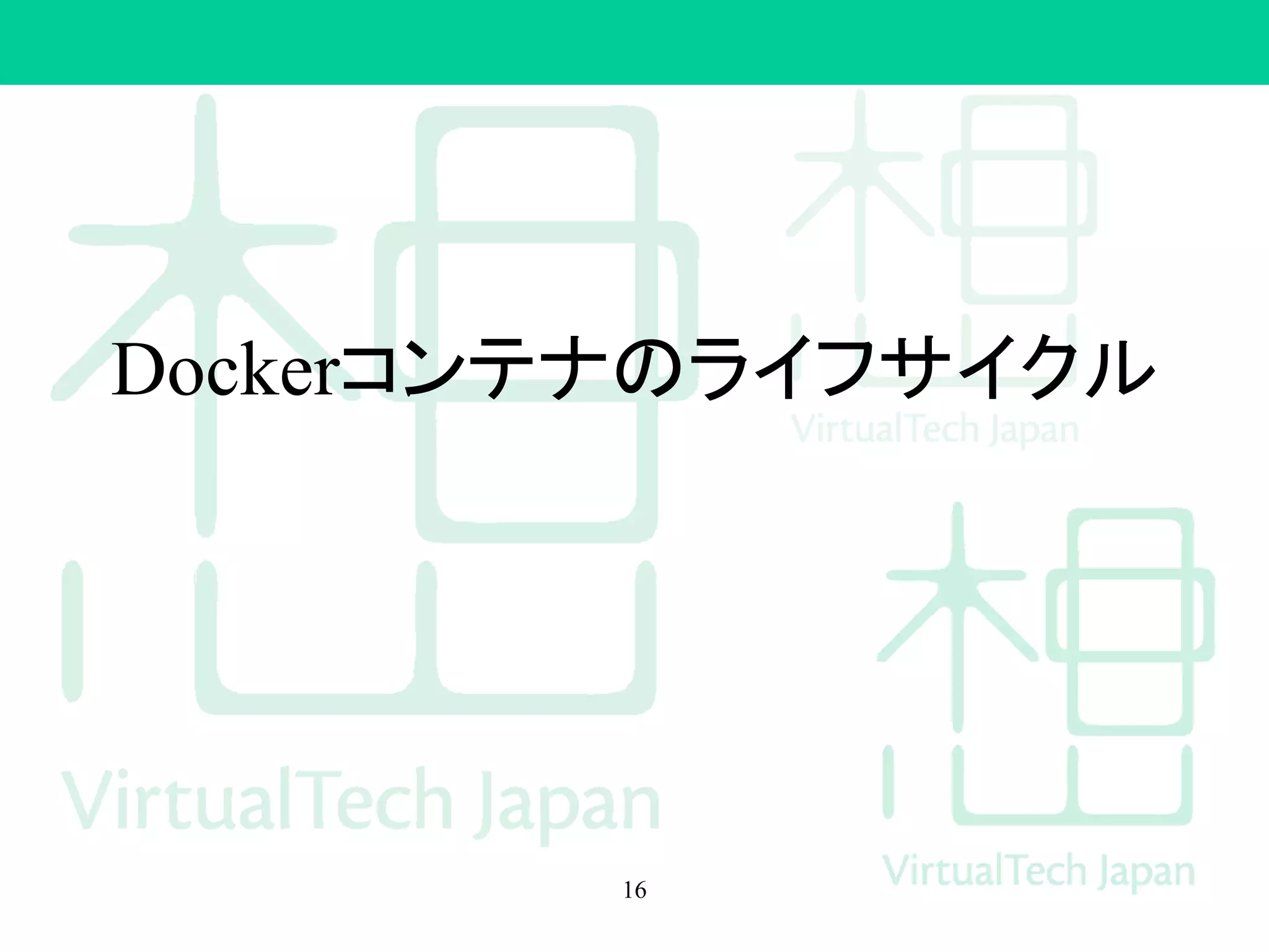 Dockerコンテナのライフサイクル
16
 