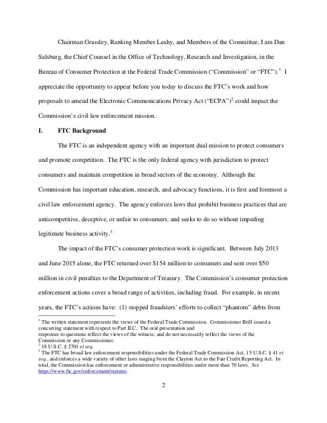 FTC view on Stored Communications Act