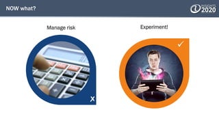 
NOW what?
Manage risk Experiment!
 