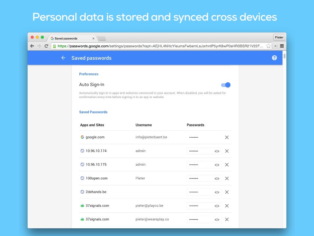 Personal data is stored and