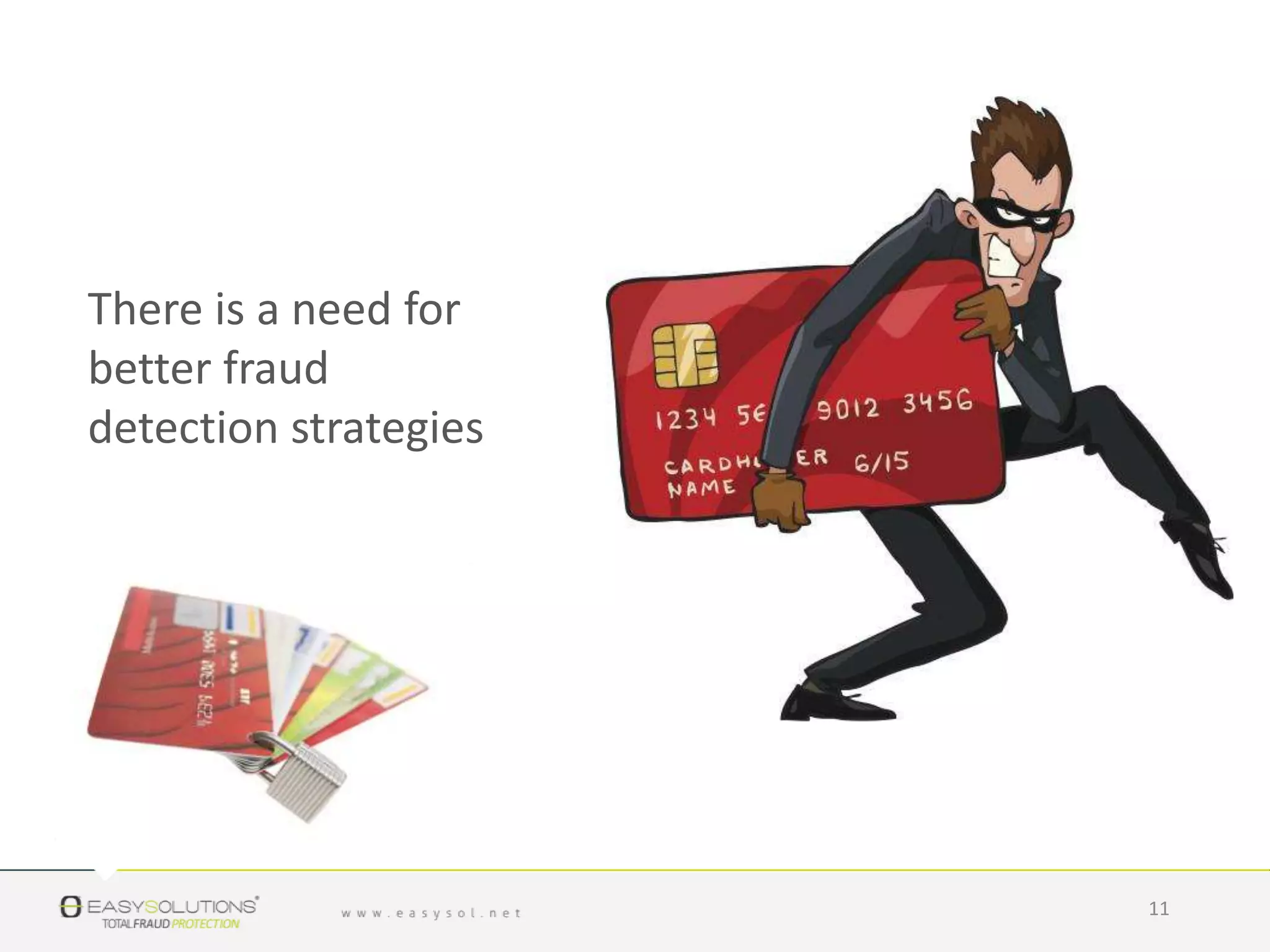 There is a need for
better fraud
detection strategies
11
 