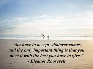“You have to accept whatever comes,
and the only important thing is that you
meet it with the best you have to give.”
- Eleanor Roosevelt
 
