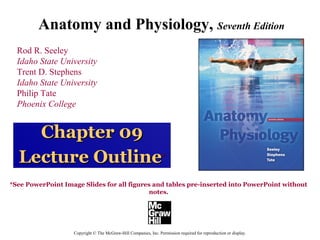 Anatomy and Physiology, Seventh Edition 
Rod R. Seeley 
Idaho State University 
Trent D. Stephens 
Idaho State University 
Philip Tate 
Phoenix College 
CChhaapptteerr 0099 
LLeeccttuurree OOuuttlliinnee** 
*See PowerPoint Image Slides for all figures and tables pre-inserted into PowerPoint without 
notes. 
Copyright © The McGraw-Hill Companies, Inc. Permission required for reproduction or display. 
 