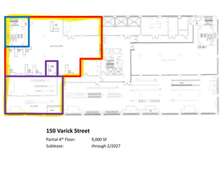 150 Varick Street
Partial 4th Floor: 9,000 SF
Sublease: through 2/2027
 