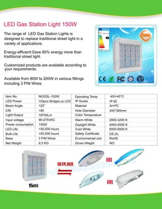 150W LED Gas Station Specification