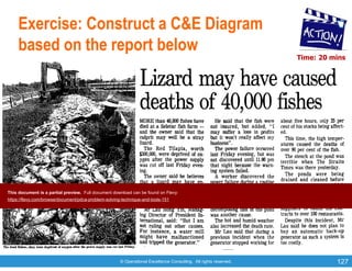 © Operational Excellence Consulting. All rights reserved. 127
Exercise: Construct a C&E Diagram
based on the report below
Time: 20 mins
This document is a partial preview. Full document download can be found on Flevy:
https://flevy.com/browse/document/pdca-problem-solving-technique-and-tools-151
 