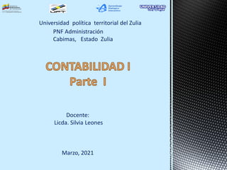 Universidad política territorial del Zulia
PNF Administración
Cabimas, Estado Zulia
Docente:
Licda. Silvia Leones
Marzo, 2021
 
