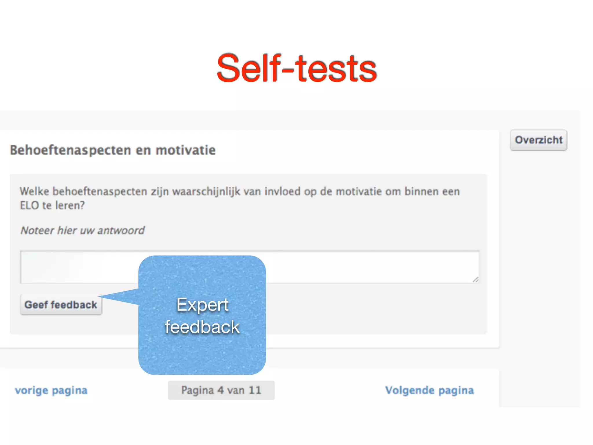 Self-tests
Expert
feedback
 