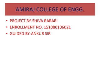 AMIRAJ COLLEGE OF ENGG.
• PROJECT BY-SHIVA RABARI
• ENROLLMENT NO. 151080106021
• GUIDED BY-ANKUR SIR
 