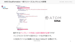 ʤ΂ȤǡʤϤ˿롣AWS CloudFormation һǥ꥽`쥯
ƥץ`ɤˤԇe`ҪǤ
ե饹ȥ饯OӋΥ`ɻܤǤ
JSONեξˤ Atom Editor ]Ǥ
14
 