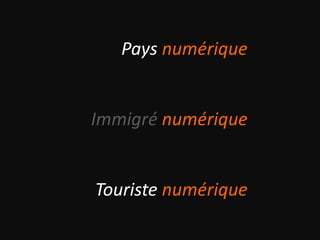 Pays numérique
Immigré numérique
Touriste numérique
 
