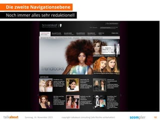 Die zweite Navigationsebene
Noch immer alles sehr redaktionell
Samstag, 14. November 2015 copyright talkabout consulting (alle Rechte vorbehalten) 32
 