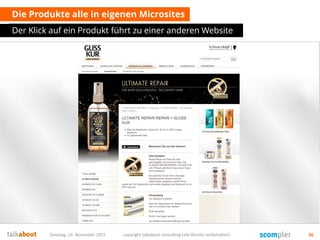 Die Produkte alle in eigenen Microsites
Der Klick auf ein Produkt führt zu einer anderen Website
Samstag, 14. November 2015 copyright talkabout consulting (alle Rechte vorbehalten) 36
 