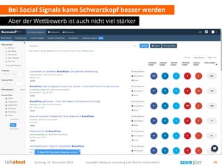 Bei Social Signals kann Schwarzkopf besser werden
Aber der Wettbewerb ist auch nicht viel stärker
Samstag, 14. November 2015 copyright talkabout consulting (alle Rechte vorbehalten) 41
 