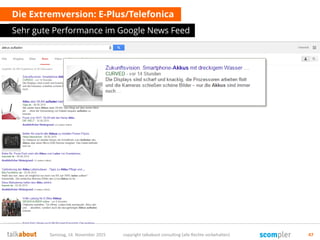 Die Extremversion: E-Plus/Telefonica
Sehr gute Performance im Google News Feed
Samstag, 14. November 2015 copyright talkabout consulting (alle Rechte vorbehalten) 47
 