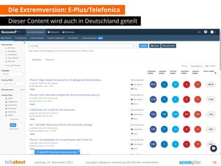 Die Extremversion: E-Plus/Telefonica
Dieser Content wird auch in Deutschland geteilt
Samstag, 14. November 2015 copyright talkabout consulting (alle Rechte vorbehalten) 50
 
