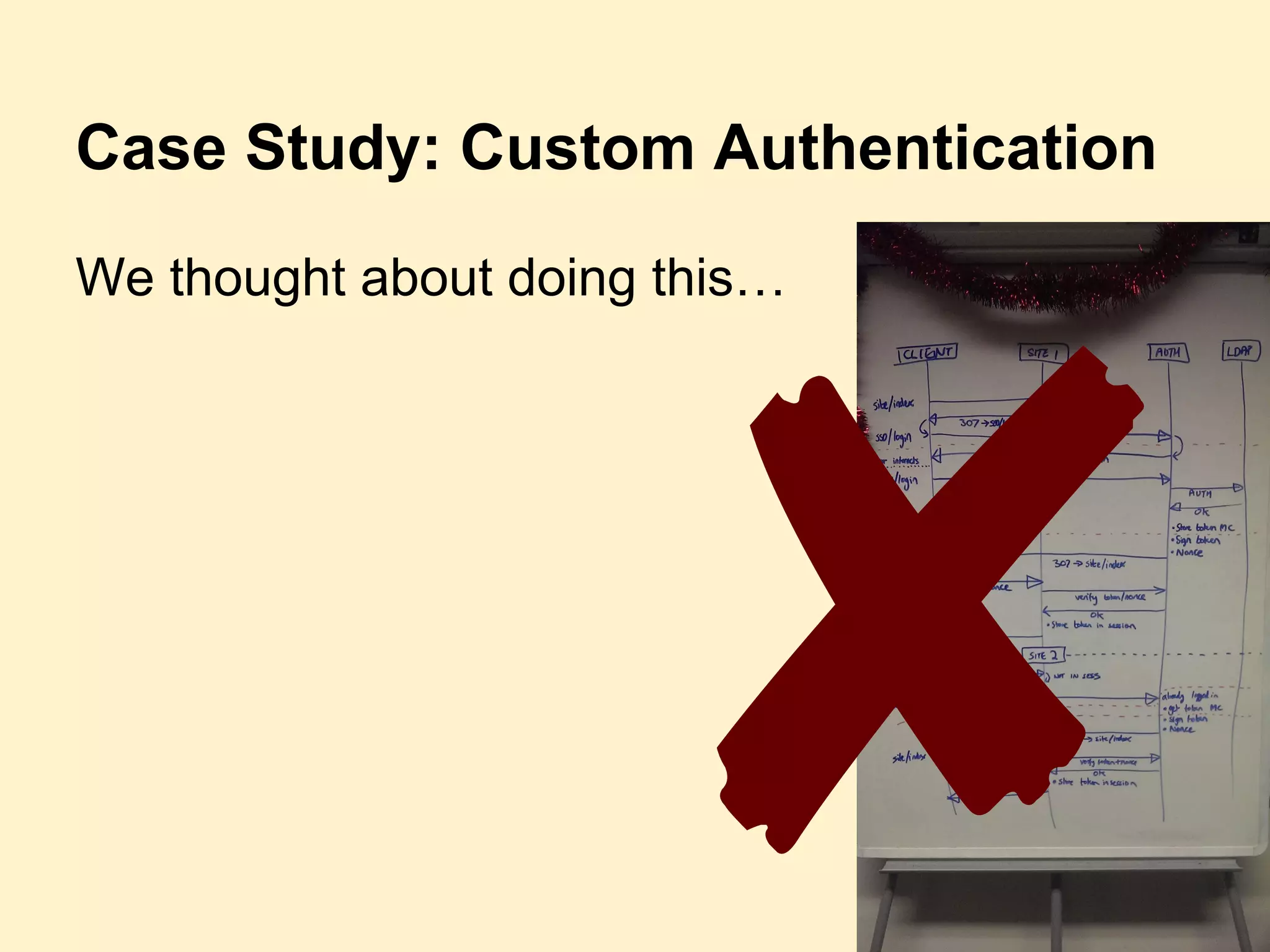 Case Study: Custom Authentication
We thought about doing this…
✘
 