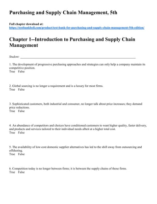 Test Bank for Purchasing and Supply Chain Management, 5th Edition | PDF
