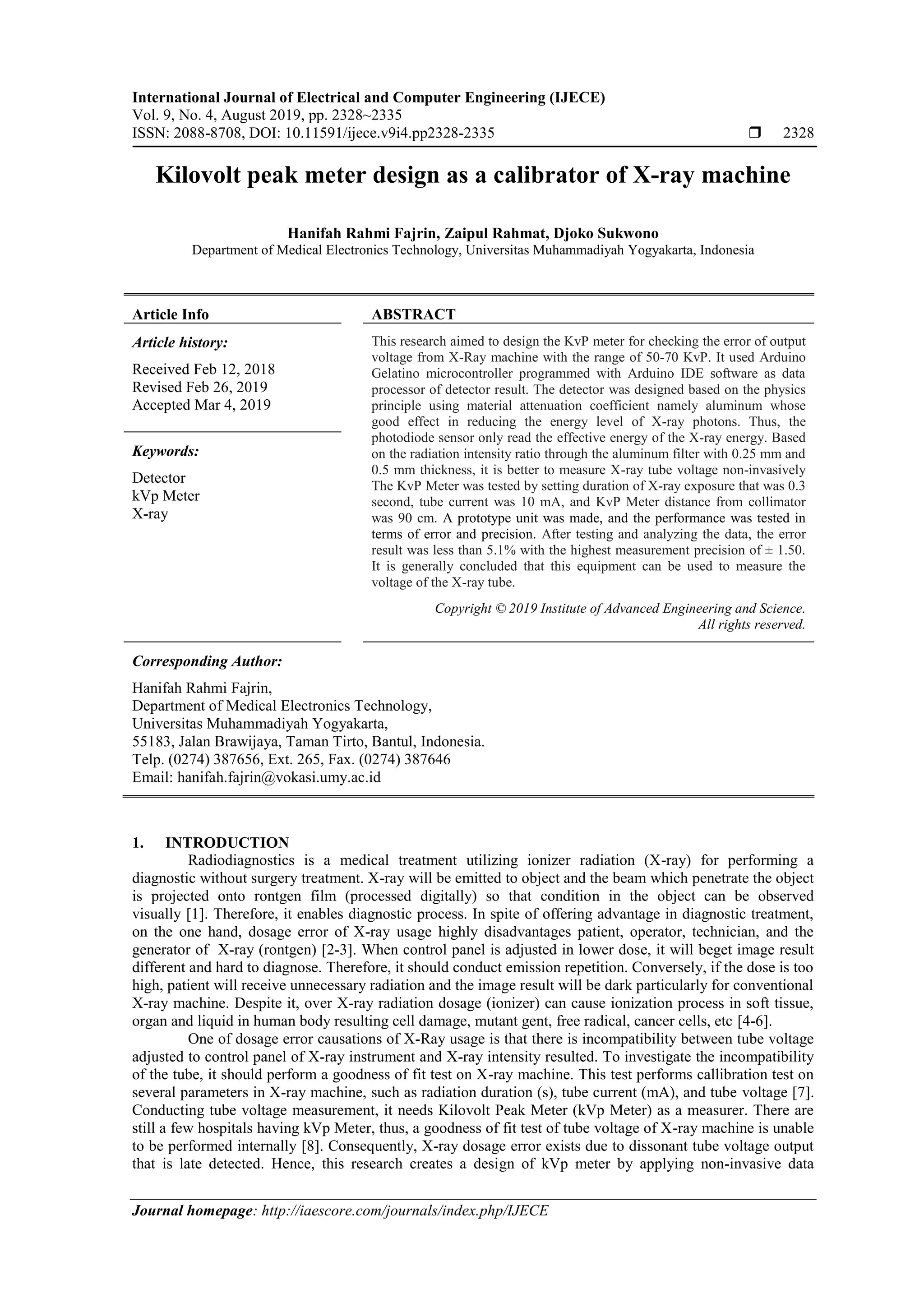 Kilovolt Peak Meter Design as a Calibrator of X-Ray Machine | PDF