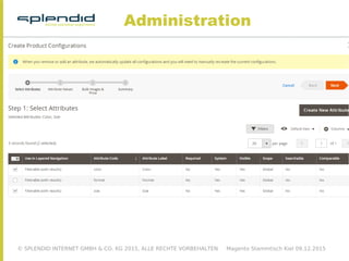 © SPLENDID INTERNET GMBH & CO. KG 2015, ALLE RECHTE VORBEHALTEN Magento Stammtisch Kiel 09.12.2015
Administration
 