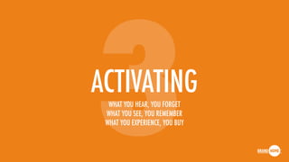 3ACTIVATINGWHAT YOU HEAR, YOU FORGET
WHAT YOU SEE, YOU REMEMBER
WHAT YOU EXPERIENCE, YOU BUY
 