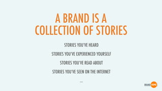 A BRAND IS A
COLLECTION OF STORIES
- STORIES YOU’VE HEARD
- STORIES YOU’VE EXPERIENCED YOURSELF
- STORIES YOU’VE READ ABOUT
- STORIES YOU’VE SEEN ON THE INTERNET
- …
 