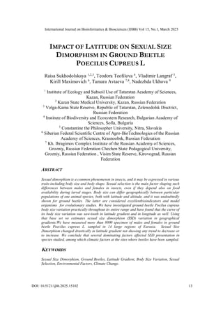 Impact of Latitude on Sexual Size Dimorphism in Ground Beetle Poecilus ...