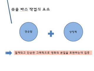 ※솔 바스 작업의 요소
단순함 상징적
절제되고 단순한 그래픽으로 영화의 본질을 표현하는데 집중
 