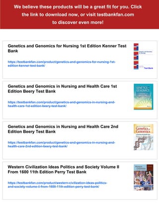 Genetics and Genomics for Nursing 1st Edition Kenner Solutions Manual | PDF