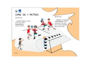 Sempre que.....
  Sempre que....
                                    ..... agarrares, ou empurrares
  .....puxares o braço em ocasião
                                    o teu adversário, indo ele
  quase certa de golo.
                                    isolado para a tua baliza.
  Desqualificação
                                    Agora durante 2 minutos
  (cartão Vermelho)
                                    não vais poder jogar.




28 | 29
 