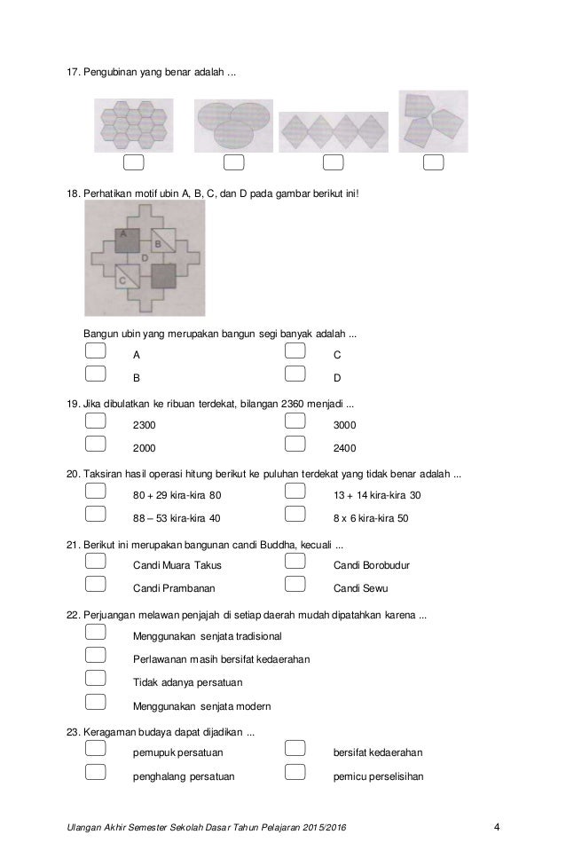 Contoh Soal Pengubinan Kelas 1 Sd