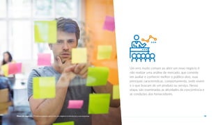 Um erro muito comum ao abrir um novo negócio é
não realizar uma análise de mercado, que consiste
em avaliar e conhecer melhor o público-alvo, suas
principais características, comportamento, onde vivem
e o que buscam de um produto ou serviço. Nessa
etapa, são examinadas as atividades da concorrência e
as condições dos fornecedores.
18
Plano de negócio - Primeiros passos para criar um negócio e estruturar a sua empresa
 