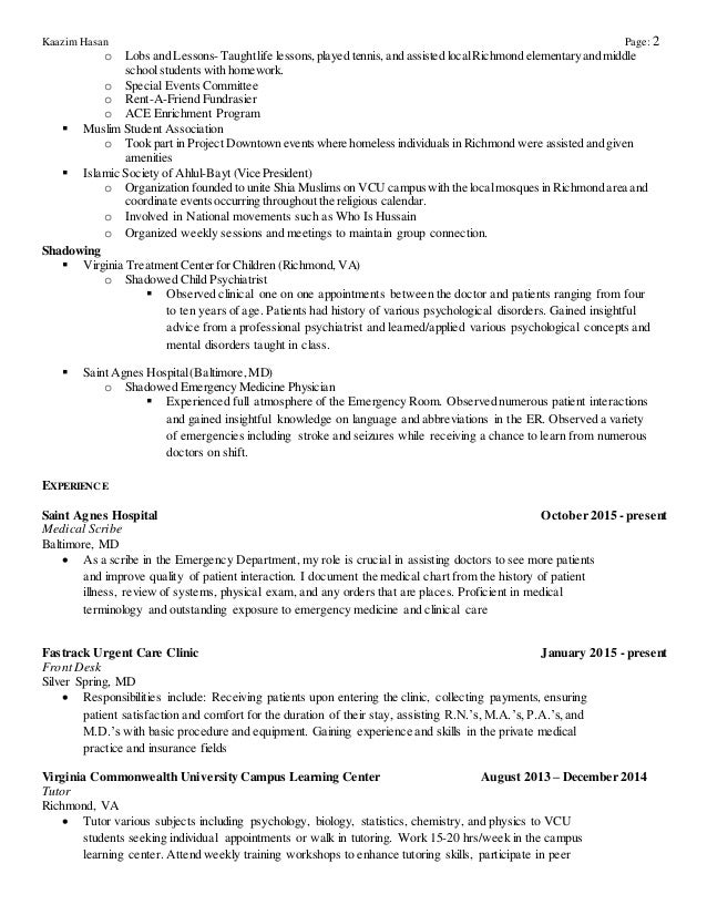 medical scribe resume