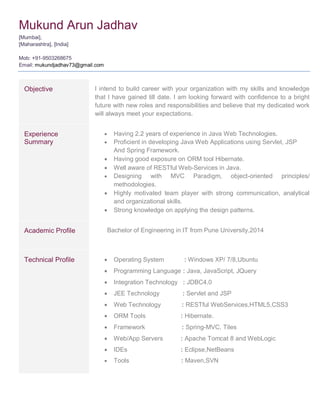 Java Developer 2.2 years experiernce | PDF
