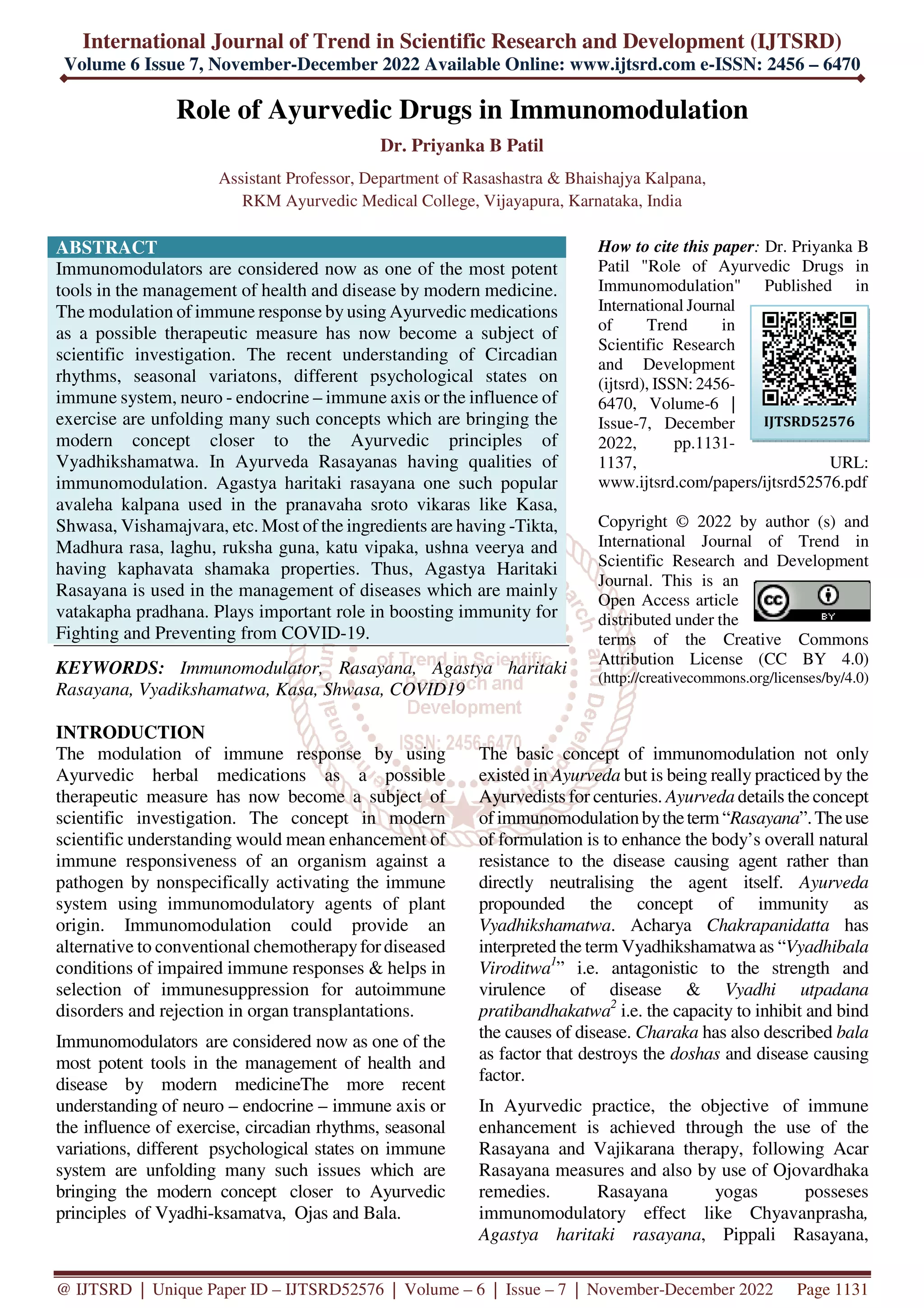 Role of Ayurvedic Drugs in Immunomodulation | PDF