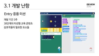3.1 개발 난항
Entry 응용 미션
개발 기간 3주
30단계의 미션형 교육 콘텐츠
상호작용이 필요한 요소들
 