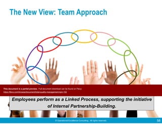© Operational Excellence Consulting. All rights reserved. 58
Employees perform as a Linked Process, supporting the initiative
of Internal Partnership-Building.
The New View: Team Approach
This document is a partial preview. Full document download can be found on Flevy:
https://flevy.com/browse/document/total-quality-management-tqm-152
 