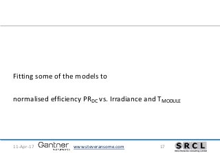 www.steveransome.com11-Apr-17 17
Fitting some of the models to
normalised efficiency PRDC vs. Irradiance and TMODULE
 