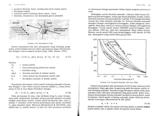Gambar 4.28 Atmospheric Drag
Secara matematis efek dari atmospheric drog terhadap perge-
rakan satelit (dalam bentuk vektor percepatan) dapat diformulasi-
kan dengan rumus empirik berikut [Roy, 1988; Seeber, 1993] :
,St.slr:lrt ( )rlrrl
ini diestimasi sebagai parameter bebas dalam program penentuarr
orbit.
Sedangkan untuk densitas atmosfer, nilainya tidak hanya ber-
gantung pada ketinggian, tetapi juga lokasi geografis, musim, waktu,
aktivitas matahari dan geomagnetik. Gambar 4.29 rnengilustrasikan
variasi dari nilai densitas atmosfer ini. Karena densitas atmosfer
mengecil dengan meningkatnya ketinggian, maka pengaruh atmo-
spheic drag akan menurun secara drastis dengan meningkatnya
ketinggian. Untuk satelit seperti TRANSIT yang ketinggian orbit-
nya sekitar 1O0O km, efek dari atmospheic drag cukup berarti.
Namun untuk satelit GPS yang berketinggian orbit sekitar 20.000
km, atmospheric drag relatif tidak punya efek.
1000
800
600
400
200
l0-3 10-2 10-r 1 10
Densitas udara (ng m-3)
100 1000
Gambar 4.29 Densitas Atmosfer; dari Rog (1988)
Seperti ditunjukkan oleh persamaan (4.23l,di atas, besarnya efek
atmospheic drag juga akan bergantung pada kecepatan satelit re-
latif terhadap atmosfer. Semakin tinggi kecepatan satelit maka akan
semakin besar efek dari atmospheric dragpada satelit. Kalau sean-
dainya diasumsikan bahwa atmosfer berotasi bersama Bumi, maka
kecepatan relatif satelit terhadap atmosfer dapat dihitung berda-
sarkan hubungan lMontenbruck & Gill,200O]:
v.=v-oxt $.291
dimana v adalah vektor kecepatan (inersia) satelit, r adalah vektor
posisi satelit, dan ru adalah vektor kecepatan sudut Bumi.
( ilor,/r'.sr .Salr'/ll
geometri (bentuk, besar, konfigurasi) serta massa satelit,
kecepatan satelit,
orientasi satelit terhadap aliran udara , serta
densitas, temperatur, dan komposisi gas di atmosfer.
Atmosfer
().1
a
pergCiikan satelit
dalam orbitnya
(4.27)
tr
]{
!
u0
o
dimana:
ffi"
A
CD
p(r,t)
t, t'
r'
r"o= -(ll2). Co. p(r,t). (A/m"). lr'- r'"1 . (r'- r'")
= massa satelit,
: luas penampang efektif dari satelit,
: koefisien drag,
: densitas atmosfer di sekitar satelit,
: vektor posisi dan kecepatan satelit, dan
= kecepatan atmosfer di sekitar satelit.
Seandainya kecepatan relatif satelit terhadap atmosfer dinyata-
kan dengan v. dan vektor satuan arahnya adalah eu, maka persa-
maan (4.22l'di atas dapat dituliskan sebagai:
r"o: -(ll2l. Co. p(r,t). (A/m"). r.'. €, (4.28l'
Pada persamaan di atas, nilai koefisien drag Co akan bergan-
tung pada mekanisme interkasi antara partikel-partikel atmosfer
dengan permukaan satelit. Untuk satelit berbentuk bola, nilai C,
adalah 1. Semakin rumit bentuk permukaan dari satelit, koefisien
Co akan semakin besar. Menurut Montenbruck & Gill (200O), nilai
tipikal dari C, adalah antara 1,5 dan 3,0, dan umumnya koefisien
 