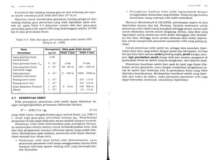 (){l (ir,or,ftr-srSul.ftl
Kontribusi dari masing-masing gaya di atas terhadap percepat-
an satelit umumnya jauh lebih kecil dari 10-e m/s2 .
Akhirnya untuk memberikan gambaran tentang pengaruh dari
masing-masing gaya perturbasi yang telah dijelaskan pada sub-
bab ini, pada Tabel 4.4 diberikan contoh efek dari gaya-gaya
perturbasi pada orbit satelit GPS yang berketinggian sekitar 20.000
km di atas permukaan Bumi.
Tabel 4.4 trfek dari gaya perturbasi pada orbit satelit GPS
lKing et al., 19851
4.7 PENENTUAN ORBIT
Pada pripsipnya, penentuan orbit satelit dapat dilakukan de-
ngan mengintegrasikan persamaan diferensial berikut:
r"=-(GM/r3) 1*p, (4.31)
yang tidak hanya mengakomodasi gaya sentral Bumi, e.g. (GM/r3)
r, tetapi juga gaya-gaya perturbasi lainnya (p.) . Penyelesaian
persamaan di atas dapat dilakukan secara analitik maupun numerik.
Penentuan Orbit (orbit determinationl pada prinsipnya bertuju-
an menentukan elemen-elemen untuk mendeskripsikan orbit, baik
dari data pengamatan maupun informasi apriori yang sudah dike-
tahui. Berdasarkan pada aplikasi, penentuan orbit dapat dikatego-
rikan menjadi dua tahap yaitu:
. Penentuan orbit awal (initiol orbit determincttion), yaitu
penentuan parameter orbit tanpa menggunakan ukuran lebih
maupun informasi apriori tentang orbit yang bersangkutan,
dan kemudian
:;t:ilt'nt ( )tl,tl tl'i
. Peningkatan kualitas orbit (orbit improuement) dengan
menggunakan semua datayang tersedia. Tahap ini juga kadang,
dinamakan tahap estimasi orbit (orbit estimation).
Menurut Montenbruck & Gill (2OOO), pentahapan seperti di atas
diperlukan karena dua hal. Pertama, formula matematis untuk
penentuan orbit relatif cukup kompleks sehingga secara umum sulit
untuk dilakukan inversi secara langsung. Kedua, data-data yang
digunakan untuk penentuan orbit selalu dihinggapi oleh kesalah-
an dan bias, sehingga suatu proses estimasi akan selalu diperlu-
kan untuk memperoleh parameter-parameter orbit yang paling op-
timal.
Untuk penentuan orbit satelit ini, sebagai data masukan diper-
lukan data-data yang terkait dengan posisi dan kecepatan. Ini bisa
berupa data-data ukuran sudut(pointing anglel, jarak (range), atau,
pun laju pentbahan jarak (range rate) dari stasiun pengamat di
permukaan Bumi ke satelit yang bersangkutan, dari epok ke epok.
Penentuan koordinat satelit dari epok ke epok juga dapat dila-
kukan secara geometrik, yaitu dengan melakukan pengamatan ja-
rak ke satelit dari beberapa titik di permukaan bumi yang telah
diketahui koordinatnya. Berdasarkan koordinat satelit yang diper-
oleh dari waktu ke waktu, maka parameter-parameter orbit juga
dapat kemudian diestimasi, seandainya diperlukan.
Gaya
Perturbasi
Percepatan
(m/s'!
Efek pada Orbit Satelit
Orbit 3 jam Orbit 3 hari
Gaya gravitasi bumi
(central force)
Gaya gravitasi bumi, Cro
Gaya gravitasi bumi,
harmonik tinggi
Gaya gravitasi
matahari dan bulan
Pasang surut bumi
Pasang surut laut
Solar Radiation Pressure
Albedo
0,56
5 . 10-s
3 . 10-7
5.
I
I
1
1
10'6
10-e
10'e
10-7
10-q
2klr,
50-80m
5-150m
5- 1Om
14 km
100 - 1500 m
1000 - 3000 m
0,5 - 1,0 m
0,0 - 2,0 m
100 - 800 m
1.0 - 1.5 m
 