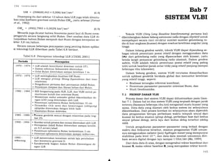 l,7rl (irrrr,lr,.sr Saft,/rl
GM = (398600,443 t 0,006) km3/sec2
Disamping itu dari sekitar 12 tahun data LLR juga telah ditentu-
kan nilai koefisien gravitasi untuk Bulan GM-, yaitu sebesar fFerrai
et al., 19821:
GM_ = (4902,7993 t 0,0029) km3/sec2 (6.e)
Menarik juga dicatat bahwa fenomena pasut laut di Bumi mem_
pengaruhi secara langsung orbit Bulan. Dari analisa data LLR di-
tunjukkan bahwa Bulan menjauh dari Bumi d.engan kecepatan se-
kitar 3,8 cm/tahun.
Secara umum beberapa pencapaian yang penting dalam aplika-
si teknologi LLR diberikan pada Tabel 6.8 berikut.
Bab 7
SISTEM VLBI
Teknik YLBI (Very Long Baseline Interferometryl pertama kali
dikembangkan dalam bidang astronomi radio dengan obyektif untuk
mempelajari secara rinci struktur sumber-sumber gelombang ra-
dio di luar angkasa (kuasar) dengan resolusi ketelitian angular yang
tinggi.
Dalam bidang geodesi satelit, teknik VLBI dapat dipandang se-
bagai teknik penentuan posisi relatif dengan menggunakan data
fa'se dari gelombang radio yang dipancarkan oleh kuasar, yaitu
benda langit pemancar gelombang radio alamiah. Dalam geodesi
satelit, VLBI adalah teknik penentuan posisi relatif yang paling
teliti untuk baseline fiarak antar titik)yang relatif panjang (sampai
beberapa ribu kilometer).
Da1am bidang geodesi, sistem VLBI terutama dimanfaatkan
untuk aplikasi geodetik berskala global dan menuntut ketelitian
yang relatif tinggi, seperti:
. Realisasi kerangka referensi koordinat,
. Penentuan parameter-parameter orientasi Bumi, dan
. Studi Geodinamika.
7.I PRINSIP DASAR VLBI
Prinsip dasar dari sistem VLBI dapat diilustrasikan pada Gam-
bar 7.1. Dalam hal ini dua sistem VLBI yang terpisah dengan jarak
tertentu (biasanya beberapa ribu km) mengamati suatu kuasaryang
sama. Data-data yang diamati oleh kedua sistem ini selanjutnya
dikorelasikan. Dari proses korelasi ini selanjutnya akan diperoleh
data pengamatan berupa perbedaan waktu tempuh sinyal'dari
kuasar ke kedua stasiun (group delagl, perbedaan fase dari kedua
sinyal Qthase delagl, serta laju dari kedua delag tersebut (delag
rate).
Untuk pengukuran parameter-parameter yang terkait dengan
waktu dan frekuensi tersebut, stasiun pengamatan VLBI umum-
nya menggunakan osilator fiaml hg drogen maser yang mempunyai
stabilitas pada level 1O-1a, dan data-data mentah umumnya dire-
kam secara digital dengan laju sampai 1 Gbit/det lMa, 1999).
Dari data-data di atas, dengan mengetahui vektor koordinat dari
kuasar S, maka vektor baseline B, yang merupakan vektor koordi-
(6 8)
Tabel6.8 Pencapaian teknologi LLR [CDDIS, 2OO1]
t970 - 7974 LLR adalah kontributor dominan untuk UT1.
Sistem referensi Seleocentic ditentukan.
Orbit Bulan ditentukan sampai ketelitian 1 m.
t975 - t979 . LLR meningkatkan kualitas GM Bumi.
. LLR menguji prinsip Strong Equiualence dari teori
relativitas.
. Pengukuran pertama dari percepatan (tidal) Bulan.
. Penemuan disipasi dan librasi bebas dari Bulan.
1980 - 1984 . BIH bergantung pada SLR, LLR, dan VLBI untuk pe-
mantauan kutub dan orientasi Bumi.
. Momentum sudut atmosfer global dikorelasikan de-
ngan LOD yang ditentukan oleh LLR.
. Penentuan ephemeris Bulan berketelitian l0 cm.
. Dinamika titik semi dan kemiringan (obliquitgl
ekliptika ditentukan dengan lebih baik.
. Elastisitas Bulan dideteksi.
1985 - 1989 . Presesi geodetik sesuai dengan relativitas pada ting-
kat 2o/"
. Koreksi untuk presesi dan nutasi ditentukan oleh LLR.
. Percepatan (tidal) Bulan ditentukan sampai keteliti-
an 0,5 arcsec/abad.
. Penentuan ephemeris Bulan berketelitian 3 cm.
. Orientasi ephemeris ditentukan sampai milliarcsec.
. LLR menentukan konstrain untuk laju perubahan
dari konstanta gravitasi G.
. Karakteristik bagian dalam Bulan diinvestigasi de-
ngan LLR.
A
145
 