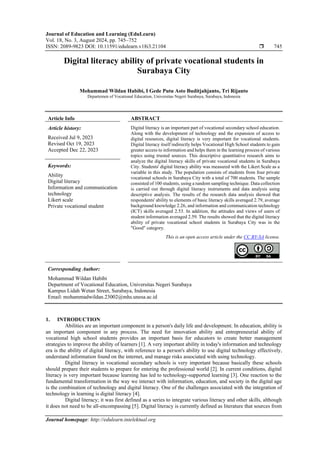 Digital literacy ability of private vocational students in Surabaya ...