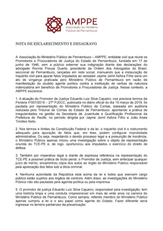 Nota da Associação do Ministério Público de Pernambuco (AMPPE)