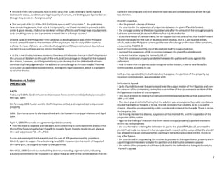 3
• Article 9 of the Old CivilCode, nowinArt 15 says that “Laws relating to familyrights &
duties or to status, condition, and legal capacityof persons, are binding upon Spaniards even
though theyreside in a foreigncountry”
• The last part ofArt 11 of the Old CivilCode, nowinArt 17 alsostates “...the prohibitive
laws concerningpersons, their acts & their property, andthose intendedto promote public
order & good morals, shall not be rendered without effect byanyforeignlaws or judgements
or by anythingdone or anyagreements entered into ina foreign country.”
Divorce Laws of the Philippines—The hardships ofexistingdivorce laws ofthe Philippine
Islands are well known to the members ofthe Legislature. It is the dutyof the courts to
enforce the laws of divorce as writtenbythe Legislature if theyconstitutional. Courts have
no right to saysuchlaws are too strict or too liberal.
• At the time thisdecisionwas renderedthere was stillabsolute divorce inthe Philippines on
the groundof Adulteryon the part of the wife, andConcubinage on the part of the husband;
the divorce, however, couldbe grantedonlyuponshowing that the defendant hadbeen
convictedbyfinal judgement for the adulteryor concubinage as the case maybe. The new
Civil Code hasabolishedabsolute divorce, leaving onlylegalseparation, which is equivalent
to relative divorce.
Barnuevo vs Fuster
299 Phil 606
FACTS:
February7, 1875: GabrielFuster andConstanza Yanezwere married(Catholic/canonical)in
Malaga, Spain.
On February1892:Fuster went to the Philippines, settled, andacquired real andpersonal
property.
1896: Constanza came to Manila andlived withher husbandinconjugal relations until April
1899.
April 4, 1899:Theymade anagreement (public document):
• Theyresolved to separate andlive apart, bothconsentingto suchseparation, andbyvirtue
thereofthe husbandauthorized the wife to move to Spain, there to reside insuch place as
the said ladypleases.” (B. of E., P.13)
Fuster acknowledgedthat he would send the sum of 300 pesetas monthly, payable in
Madrid, Spainto support hiswife starting June 1899. However, onthe month ofAugust of
the same year, he stopped to make further payments.
March 11, 1909: Constanza startedfiling divorce proceedings against Fuster, indicating
adulterycommittedbyher husbandinor about the year 1899 witha certain womanthat she
namedin the complaint andwith whomhe hadlivedandcohabitedandbywhom he had
two children.
Plaintiff prays that:
• she be granted a decree of divorce
• the court order the separationof propertiesbetweenthe plaintiff anddefendant
• the conjugal societybe therefore liquidatedandafter the amount of the conjugal property
had been determined, that one half thereofbe adjudicatedto her
• as to the amount of pensionowing for her support but not paidto her, that the defendant
be orderedto payher the sum of 36,000 Spanishpesetas, that is 7,220 Spanish dollars,
which, reducedto Philippine currencyat the rate of exchange on the date of the complaint,
amounted to P12,959.90
Court of First Instance ofthe cityof Manilaheld itself to have jurisdiction
• decreedthe suspension oflife incommonbetween the plaintiffand defendant
• ordered the latter to paythe former 5,010.17
• That the communal propertybe dividedbetweenthe partieswith costs against the
defendant
• And in event that the parties couldnot agree to the division, it was to be effected by
commissioners according to law
Both parties appealed, but notwithstanding the appeal, the partitionof the property, by
means of commissioners, wasproceeded with.
Defendant’s Appeal
• Lack of jurisdictionover the persons and over the subject matter of the litigation;andover
the persons ofthe contending parties, because neither of the spouses was a resident of the
Philippines onthe date of the complaint.
• The court erred in its findingthat he hadcommitted adulterywitha certain womanfrom
1899 until 1909.
• The court also erredinits findingthat the adulterywas accompaniedbypublic scandaland
injured the dignityof his wife. o In law, it is not necessarythat adultery, to be a cause for
divorce, shouldbe accompaniedbypublic scandaland contempt for the wife. There is nolaw
that requires this.
• For having decreedthe divorce, suspensionof the marriedlife, andthe separationof the
properties ofthe parties.
• Against the findingof the court that there exists conjugalproperty(appellant maintains
that it has nofoundation)
• the court erredin orderingthe defendant to payto the plaintiff P5,010.17, whereas the
plaintiff hadmade no demand inher complaint with respect to this sumand that the plaintiff
has allowedtenyears to elapse before claimingit, her actionprescribed in1904, that is to
say, after 5 years.
• the court erredin empowering the receiver to proceedto the separationof propertyandin
appointingcommissioners to make the partitionanddistributionbetweenspouses
• the whole ofthe propertyshouldbe adjudicatedto the defendant as being exclusivelyhis
Plaintiff’s Appeal
 