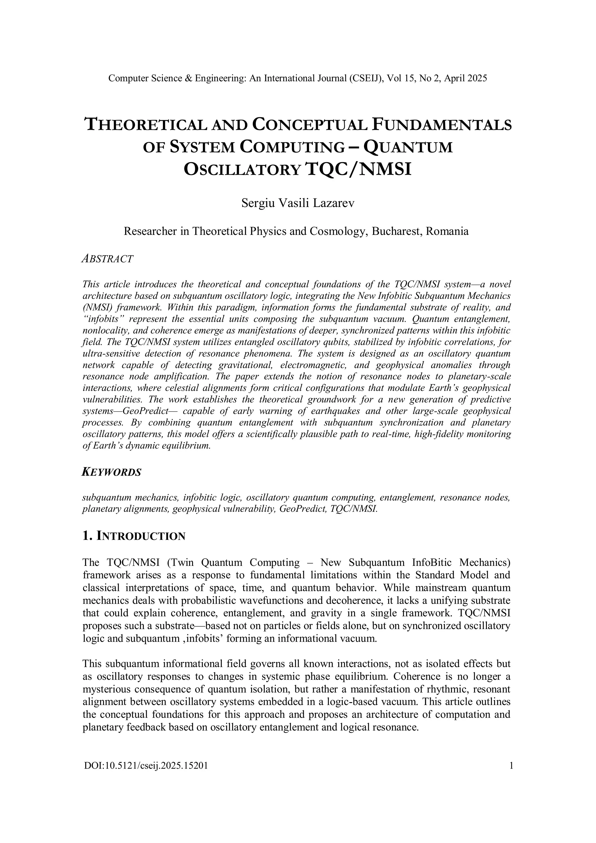 Theoretical and Conceptual Fundamentals of System Computing – Quantum ...